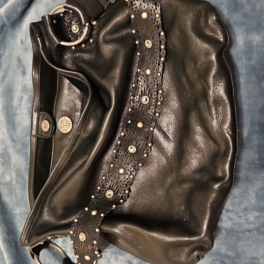 $4.99 SHIPPING. GENUINE Black LEATHEROCK HAND TOOLED Studded Women's Bag.